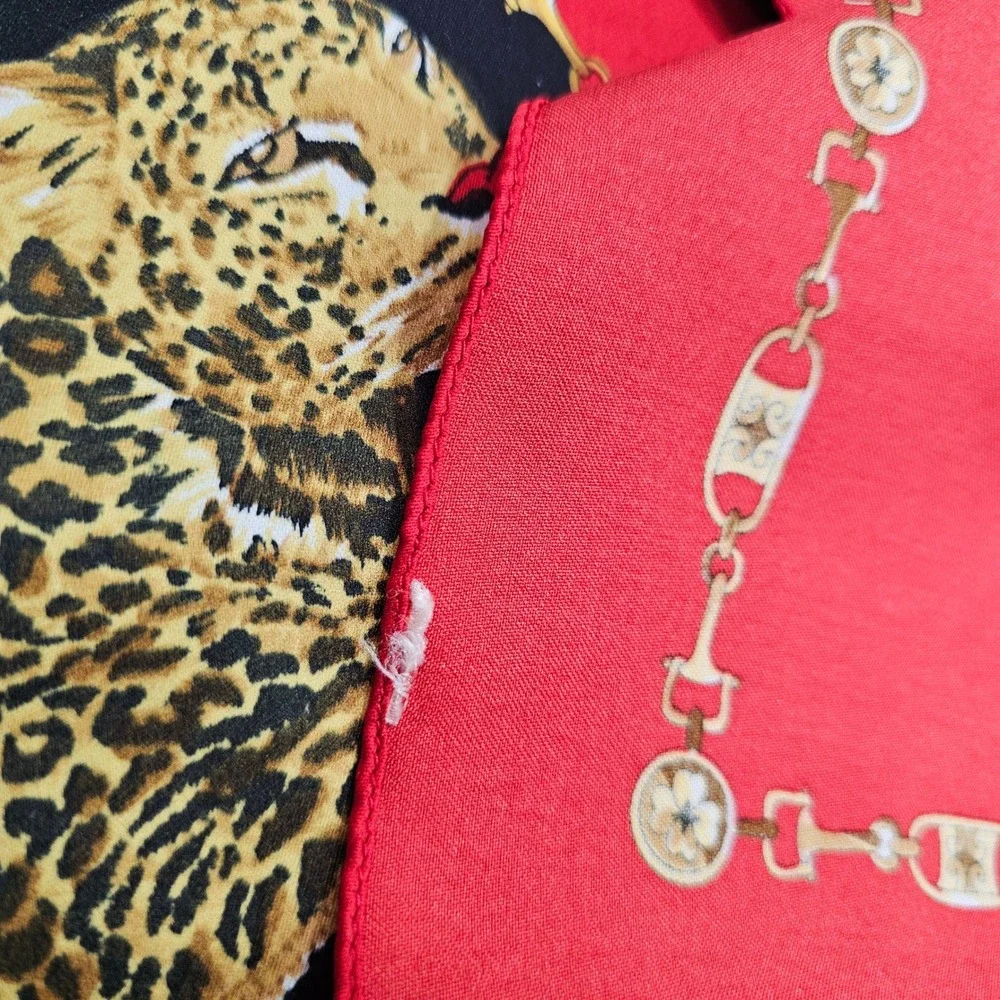 VTG Scarf Womens OS Red Leopard Print Chain Link Baroque Square Scarf